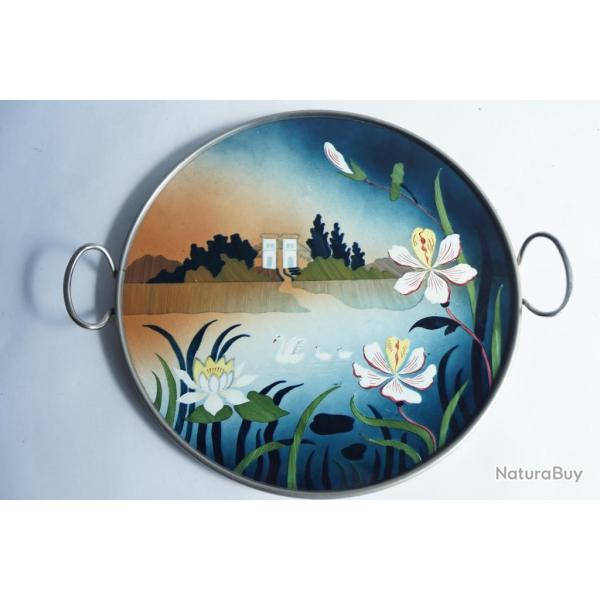 Plateau fa�ence Fleurs Art nouveau