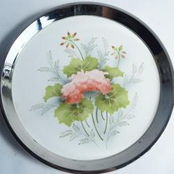 Plateau fa&iuml;ence Fleurs Art nouveau
