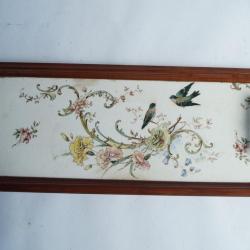 Plateau en bois et fa&iuml;ence Fleurs et Oiseaux