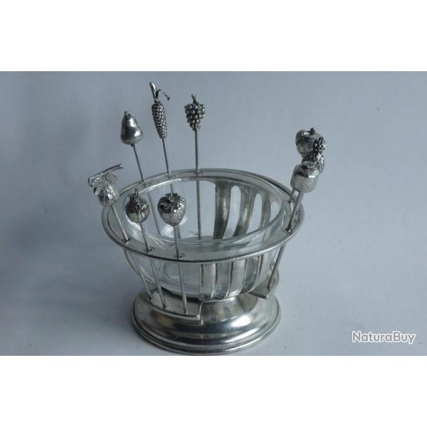 Bol � fruits rotatif + piques ap�ritif �tain