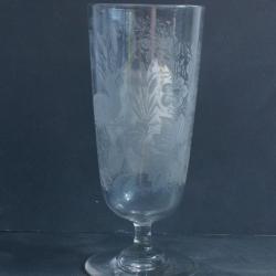 Ancien verre grav&eacute; H&eacute;ron Roseaux