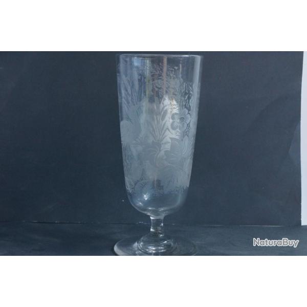 Ancien verre grav� H�ron Roseaux