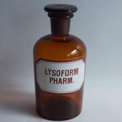 Ancien flacon d'apothicaire verre &eacute;maill&eacute; Lysophorm Pharm.