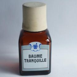 Ancien flacon d'apothicaire verre &eacute;maill&eacute; Baume tranquille