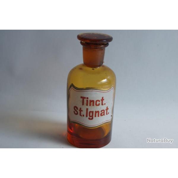 Ancien flacon d'apothicaire verre �maill� Tinct. St. Ignat.