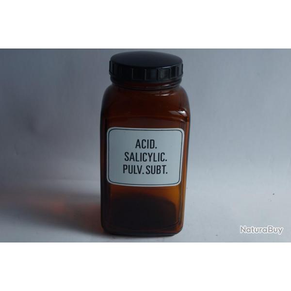 Ancien flacon d'apothicaire verre �maill� Acid. Salicylic. Pulv. Subt.
