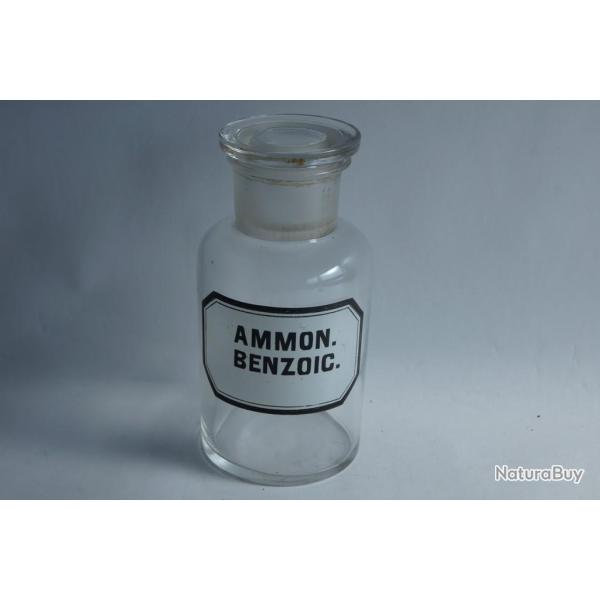 Ancien flacon d'apothicaire verre �maill� Ammon. Benzoic.