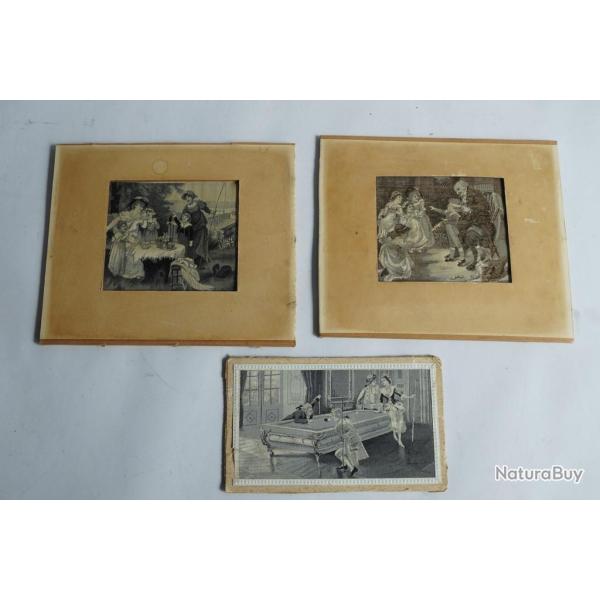 Trois tableaux Soie tiss�e