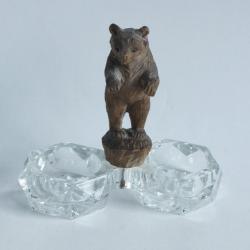 Sali&egrave;re verre Ours bois sculpt&eacute; Art populaire Suisse For&ecirc;t Noire