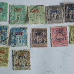 S&eacute;rie Timbres Cavalle 1893 type sage 1876 surcharg&eacute;s oblit&eacute;r&eacute;