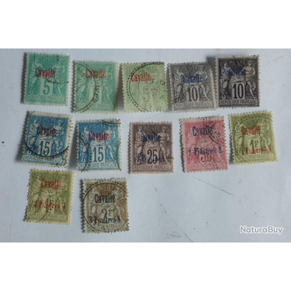 S�rie Timbres Cavalle 1893 type sage 1876 surcharg�s oblit�r�