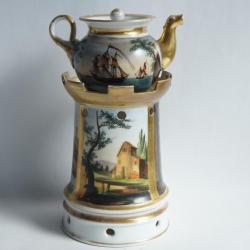 Tisani&egrave;re porcelaine de Paris Paysage Navire Empire XIXe si&egrave;cle