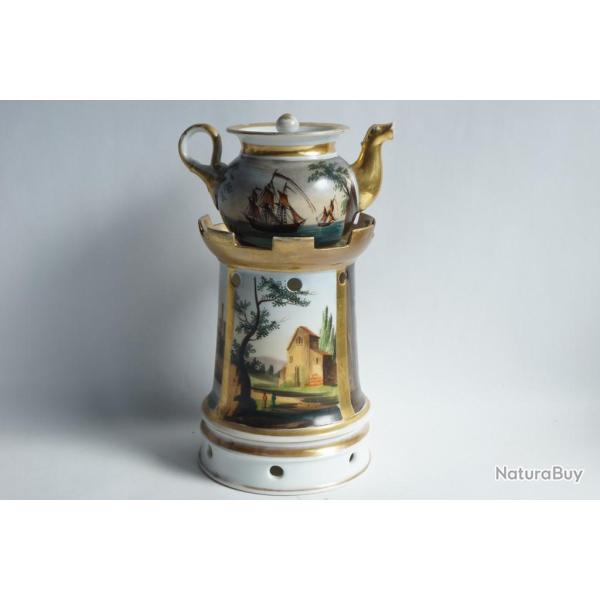 Tisani�re porcelaine de Paris Paysage Navire Empire XIXe si�cle