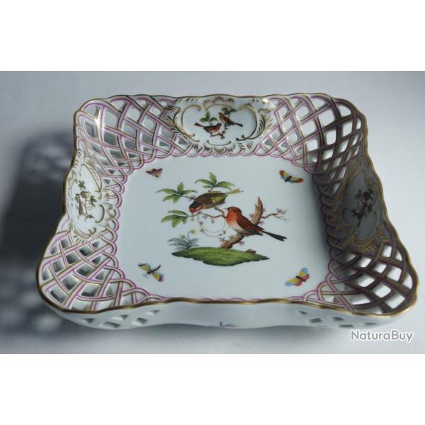 HEREND Corbeille porcelaine ajour�e Oiseaux