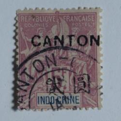 Timbre Canton colonie Fran&ccedil;aise Indochine 5 fr 1906 surcharg&eacute;s oblit&eacute;r&eacute;