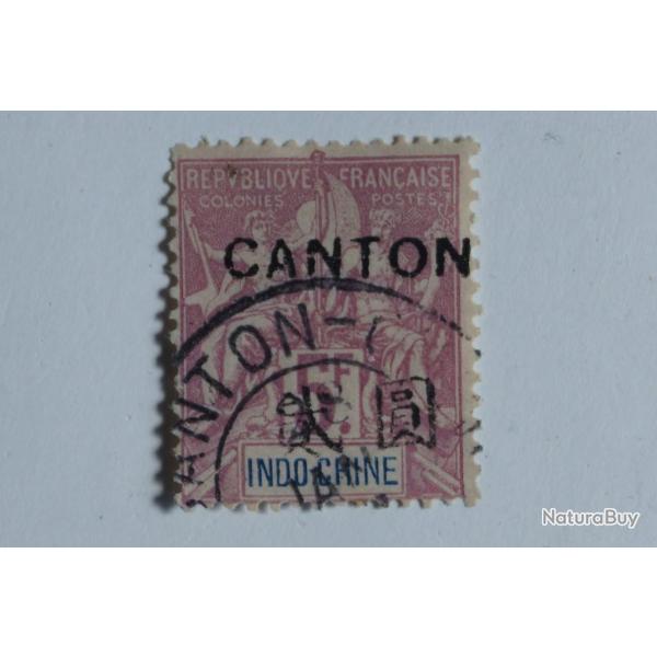 Timbre Canton colonie Fran�aise Indochine 5 fr 1906 surcharg�s oblit�r�