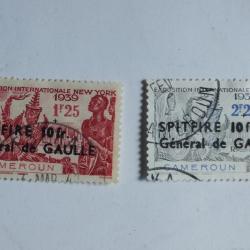 Timbres Cameroun colonie Fran&ccedil;aise 1941 expo NY surcharg&eacute;s Spitfire obl