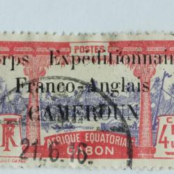 Timbre Cameroun colonie Fran&ccedil;aise gabon surcharg&eacute; 45c 1915 oblit&eacute;r&eacute;