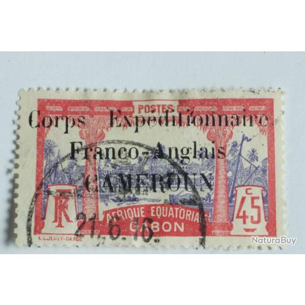 Timbre Cameroun colonie Fran�aise gabon surcharg� 45c 1915 oblit�r�