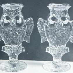 Paire de Bougeoirs cristal Hiboux Russie URSS