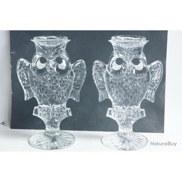 Paire de Bougeoirs cristal Hiboux Russie URSS