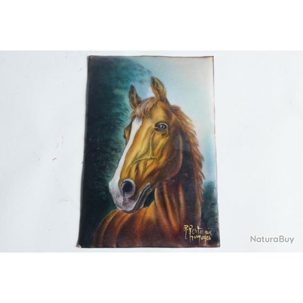 Plaque �maux de Limoges Cheval Ren� Restoueix