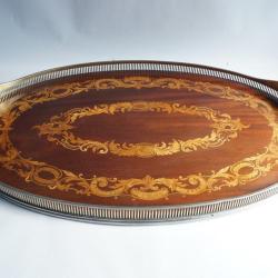 Plateau de service marqueterie bois et laiton
