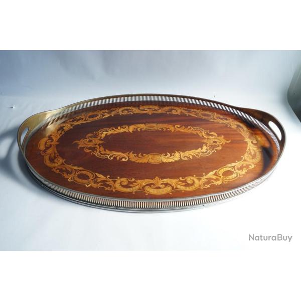 Plateau de service marqueterie bois et laiton