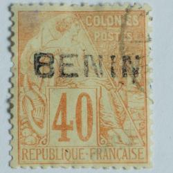 Timbre B&eacute;nin 1892 40c s&eacute;rie de 1881 surcharg&eacute; oblit&eacute;r&eacute;