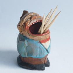 Porte cure dents anthropomorphe bois sculpt&eacute; Mayr & Fessler