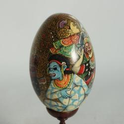 OEuf bois peint Barong Bali Indon&eacute;sie