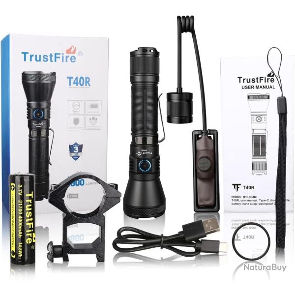 Lampe Torche Tactique TrustFire T40R 1800 Lumens - Rechargeable USB - Port�e 550 m - �tanche IP68