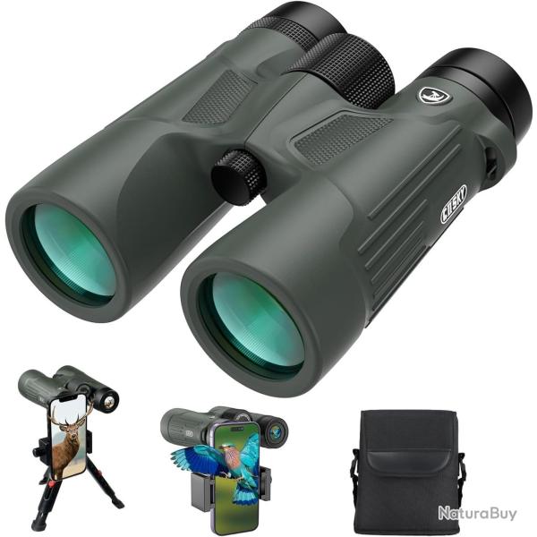 Jumelles HD 10x42 Puissantes Prisme BAK4 HD Optique FMC Etanche IPX7 Adaptateur T�l�phone Tr�pied