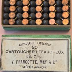 une rare boite de 50 cartouches de 7mm Lefaucheux a Broche de Francotte et May et cie