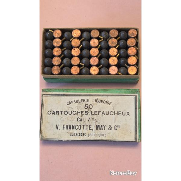 une rare boite de 50 cartouches de 7mm Lefaucheux a Broche de Francotte et May et cie