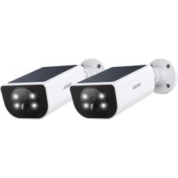 Cam&eacute;ra Surveillance Solaire 2 Pcs Vision Nocturne PIR Couleur D&eacute;tection Humaine AI Angle100&deg; &Eacute;tanche
