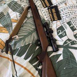 PACK COMPLET CARABINE BATTUE 25 CAL. 300 WIN MAG AVEC LUNETTE DE BATTUE 4x40 + BRETELLE + HOUSSE