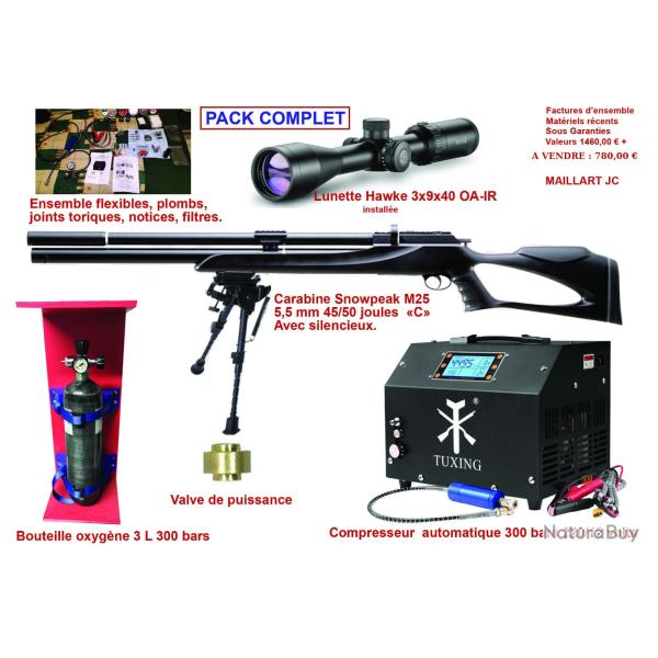 PACK Complet - Carabine Snowpeak M25 PCP Calibre 5.5 mm 38 Joules