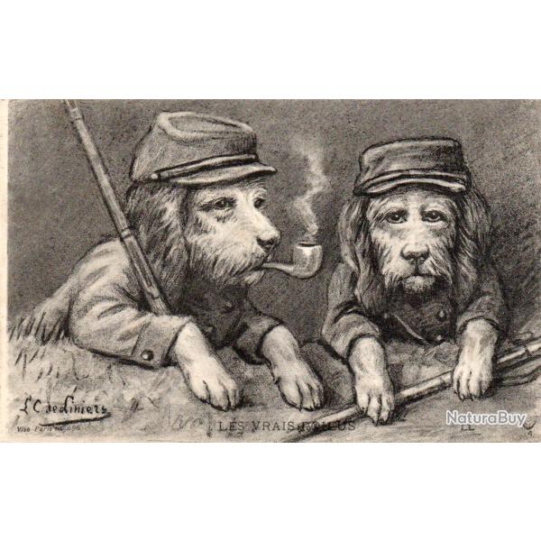 Carte postale "Les Vrais Poilus" - Soldats chiensl -N�8397