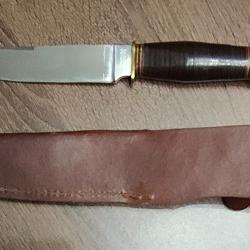 Ancien Couteau de Chasse Allemand Manche en Cuir avec &Eacute;tui en cuir