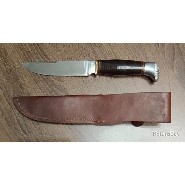 Ancien Couteau de Chasse Allemand Manche en Cuir avec �tui en cuir