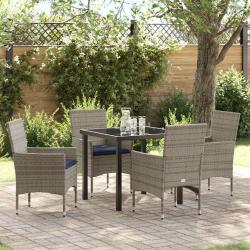 Ensemble table et chaises 5 pcs Gris et bleu marine Rotin PE