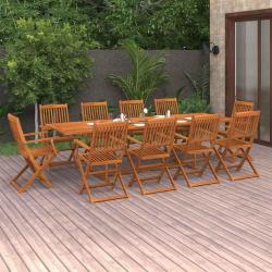 Ensemble &agrave; manger, 11 pi&egrave;ces, en bois d'acacia, 280 &times; 90 &times; 75 cm, pour la salle &agrave; manger
