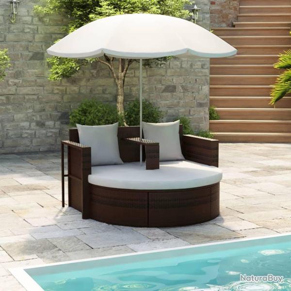 Lit de avec parasol Marron R�sine tress�e