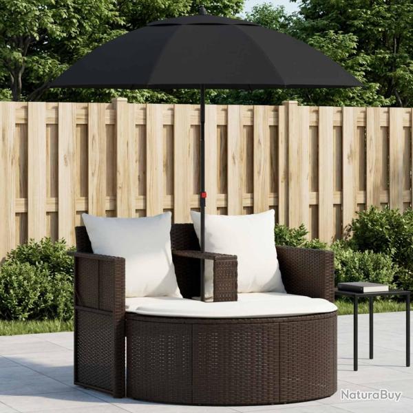 Lit avec parasol, en r�sine tress�e marron, pour la terrasse