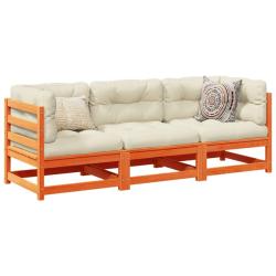 Salon de 3 pcs avec coussins cire marron bois pin massif
