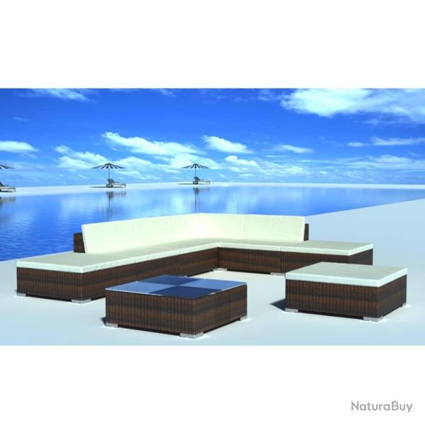 Salon de 8 pcs avec coussins r�sine tress�e marron
