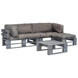 Salon palette de 4 pcs avec coussins gris bois