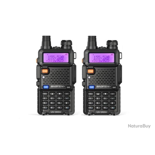 Paire de 2 Talkies-walkies Baofeng UV-5R (8 Watts) + socles de charge 220V, antennes, batteries etc