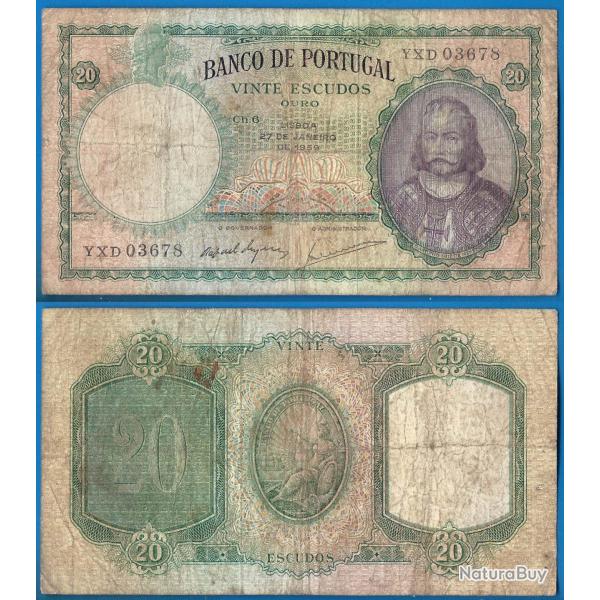 Portugal 20 Escudos 1959 Billet Menezes Escudo Europe
